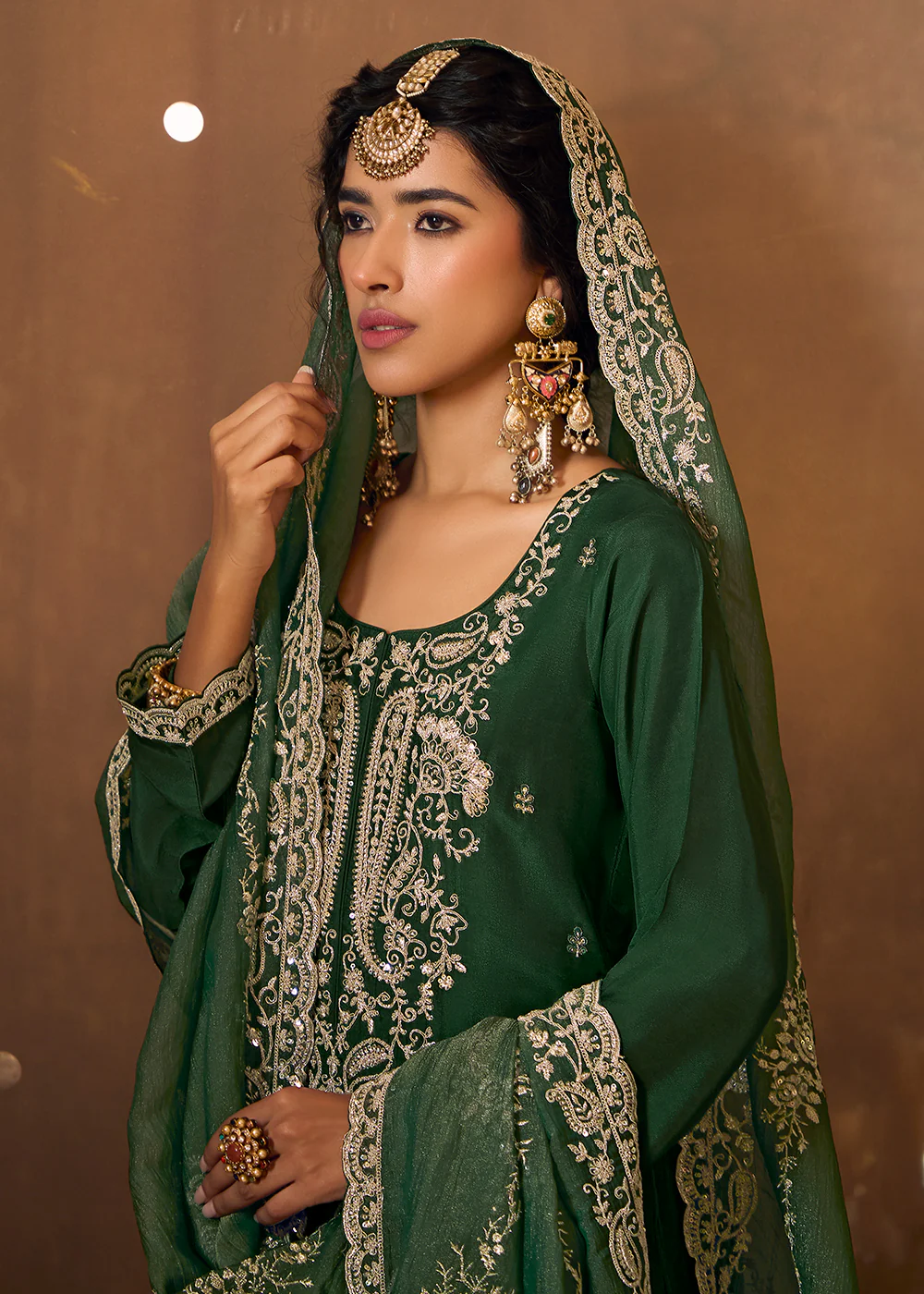 Green Bamberg Silk Embroidered Eid Style Salwar Suit - Image 2