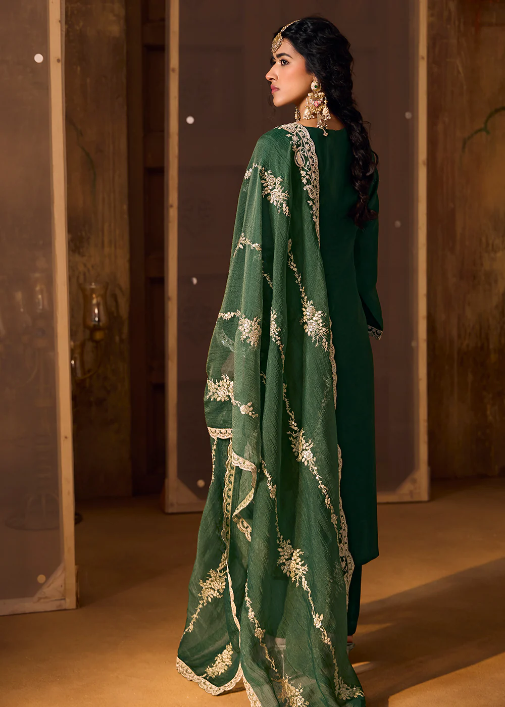 Green Bamberg Silk Embroidered Eid Style Salwar Suit - Image 3