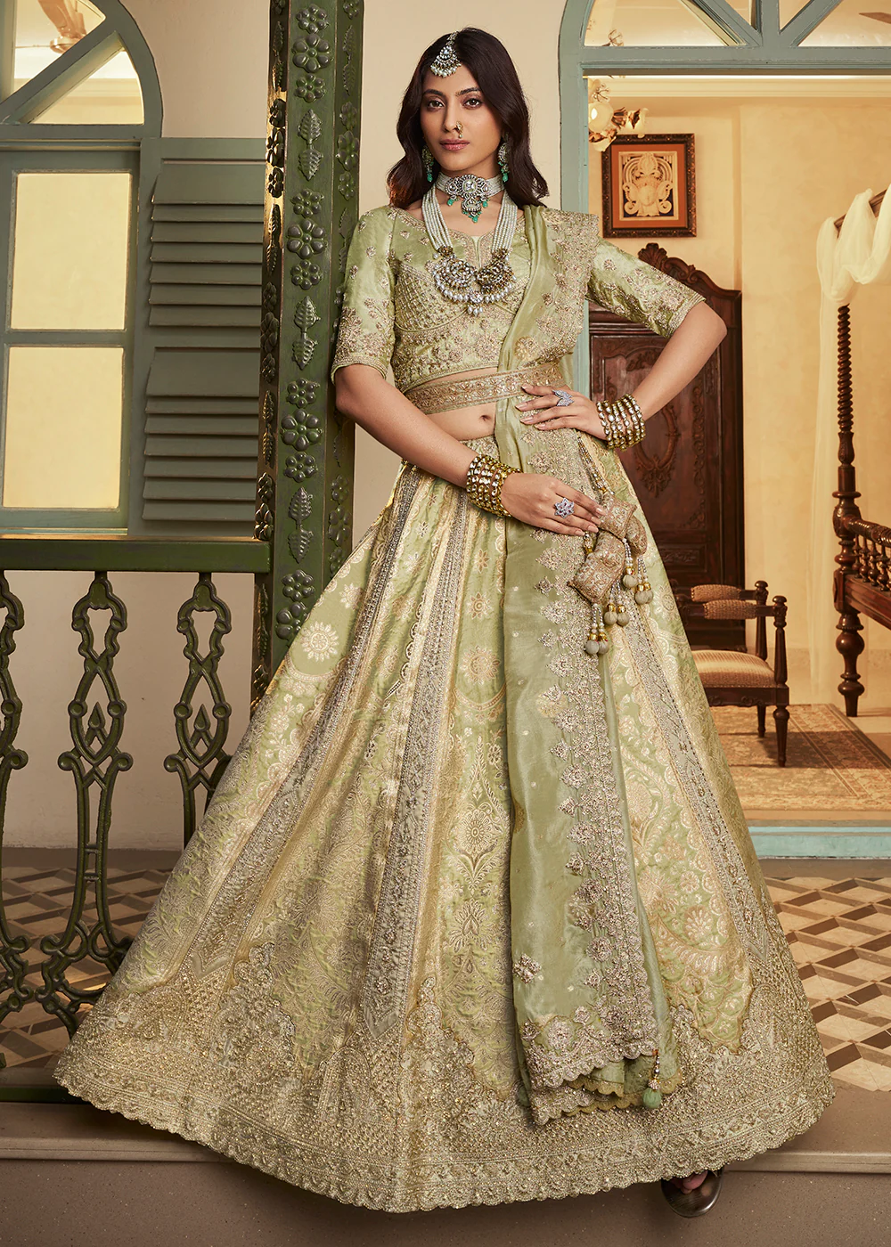 Green Banarasi Premium Silk Designer Lehenga Choli