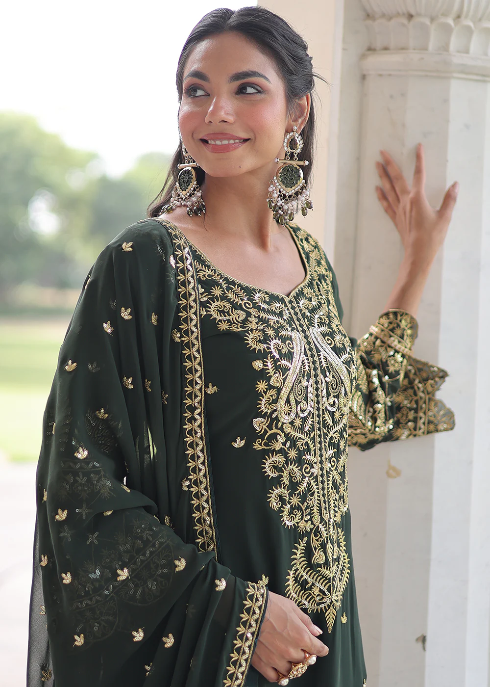 Green Blooming Silk Pakistani Style Salwar Suit - Image 7