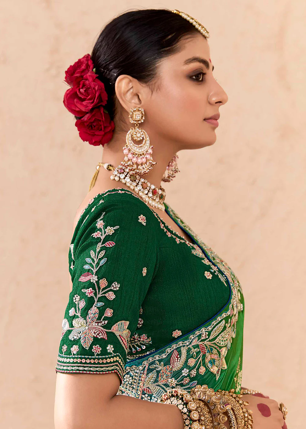 Green & Blue Fancy Fabric Embroidered Designer Saree - Image 4