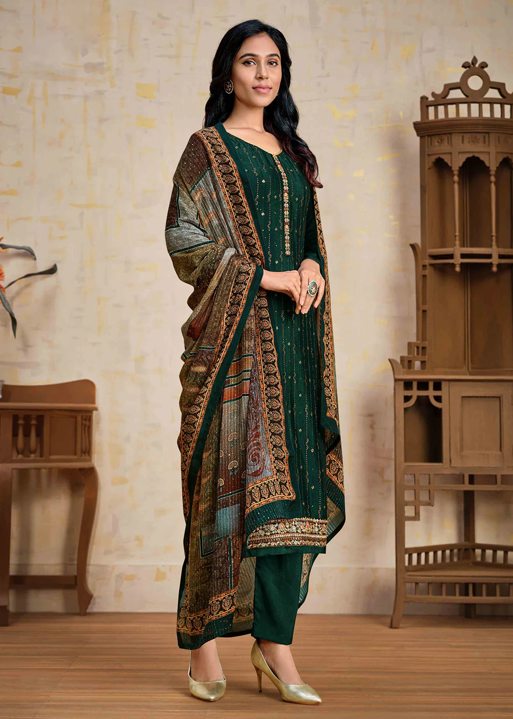 Green Chinnon Pant Style Wedding Ceremony Suit - Image 4