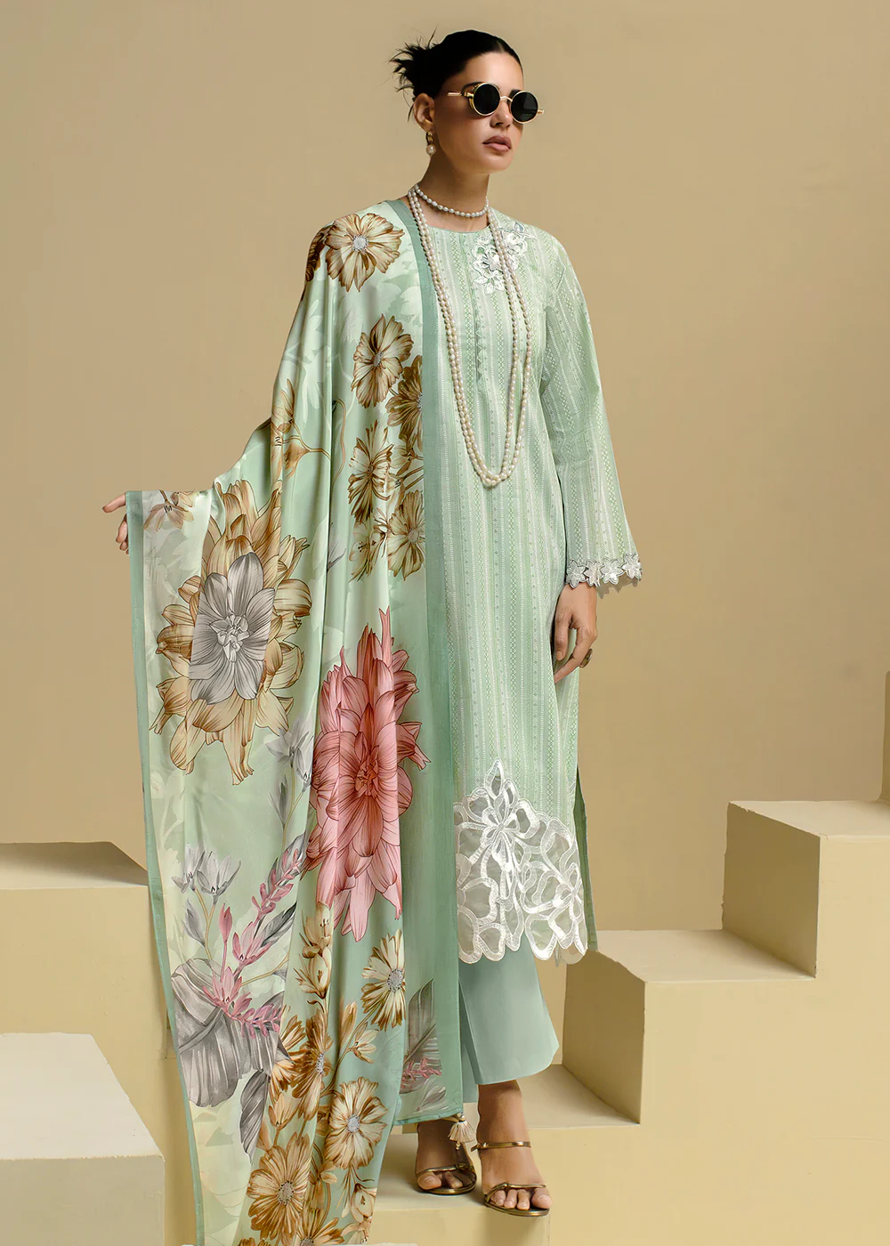 Green Cotton Lawn Khadi Printed Festive Salwar Suit