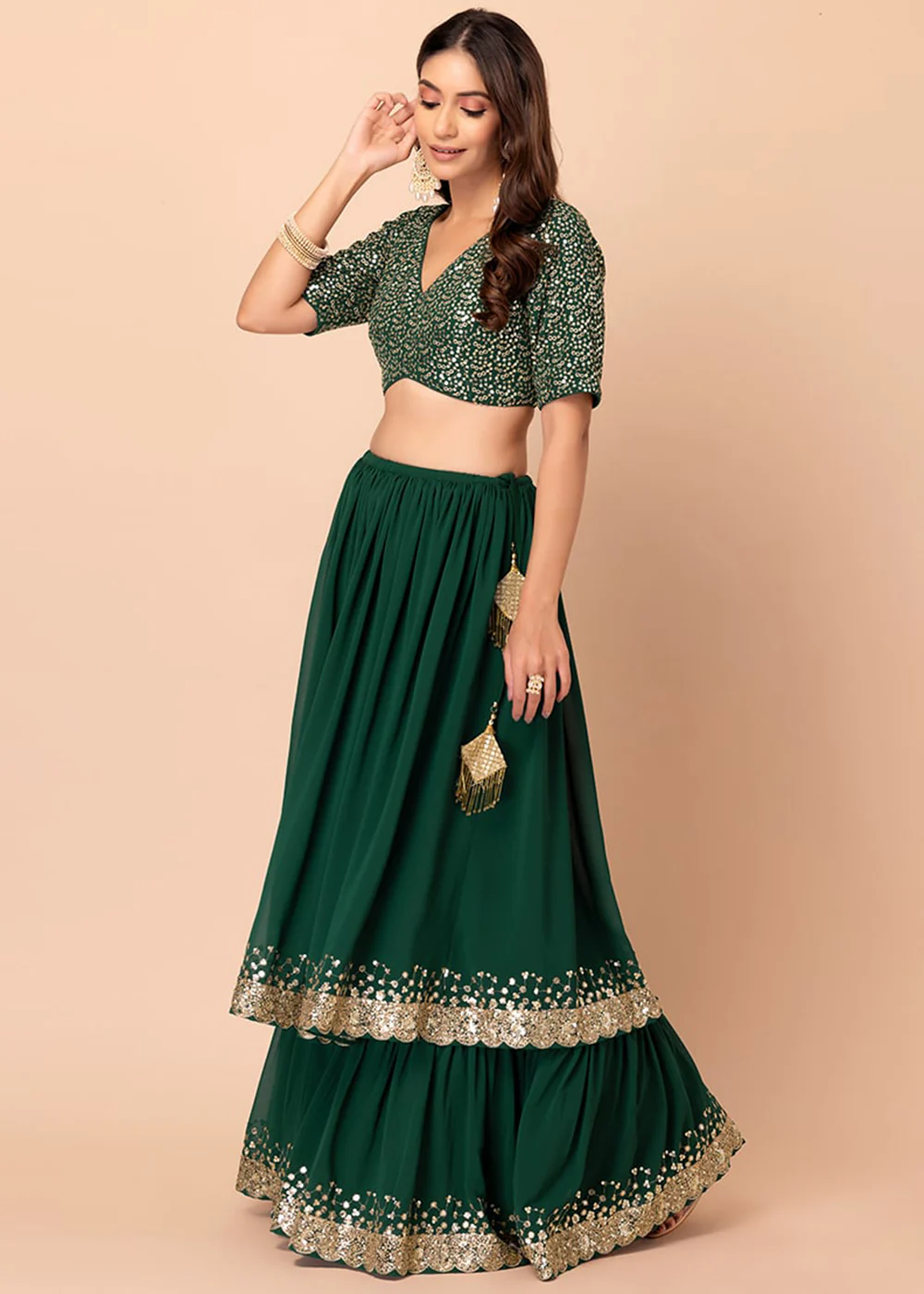 Adorning Green Designer Style Party Wear Lehenga Choli - Image 4