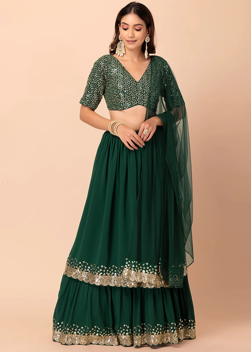 Adorning Green Designer Style Party Wear Lehenga Choli - Image 5
