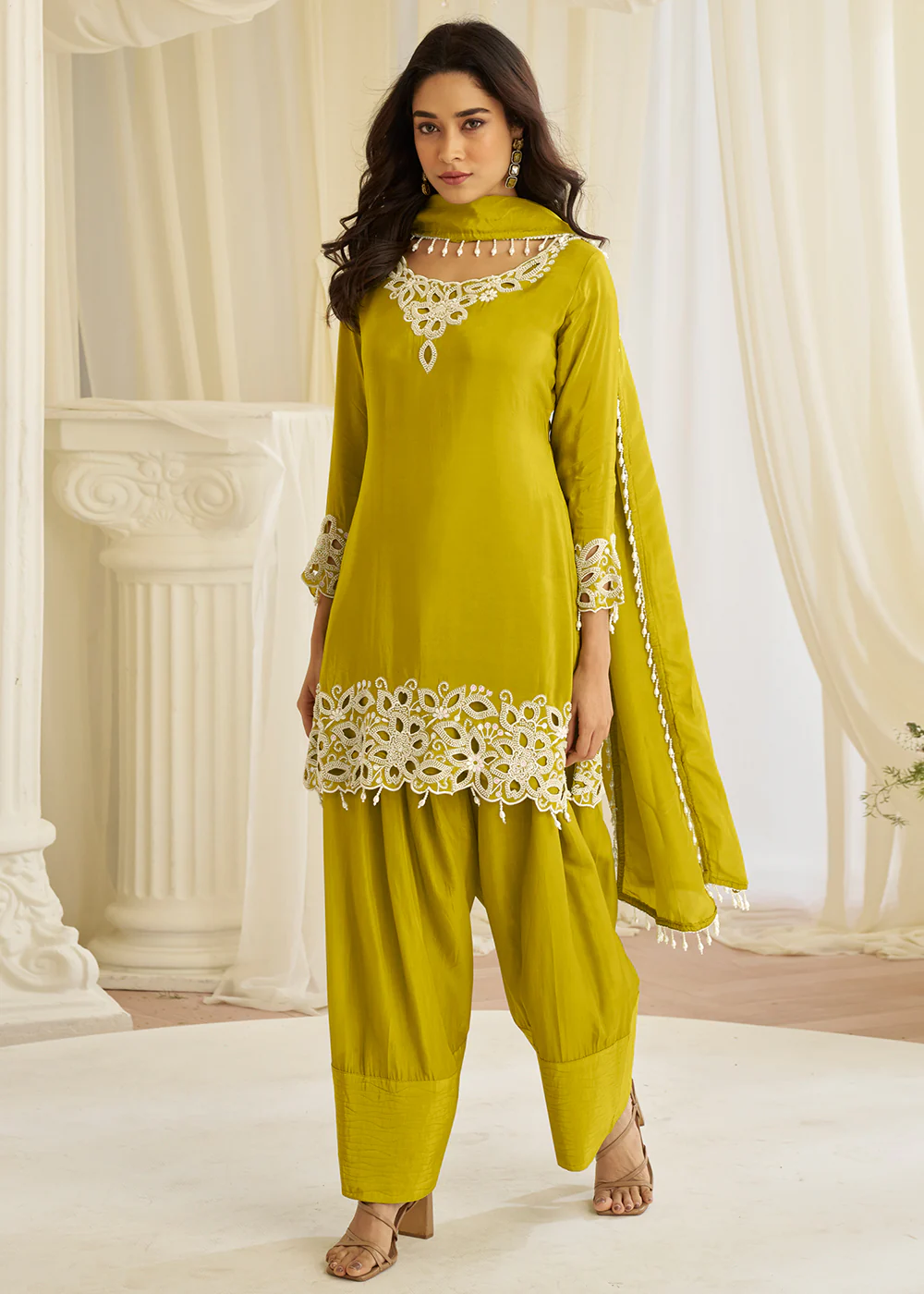 Green Cutwork Embroidered Silk Wedding Salwar Suit