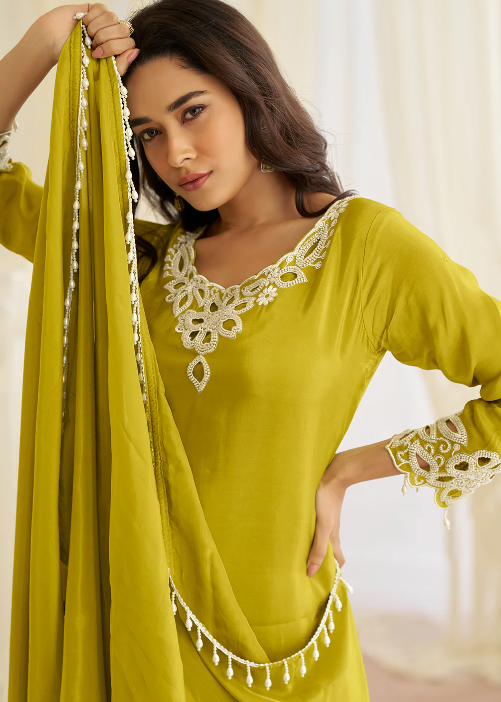 Green Cutwork Embroidered Silk Wedding Salwar Suit - Image 4