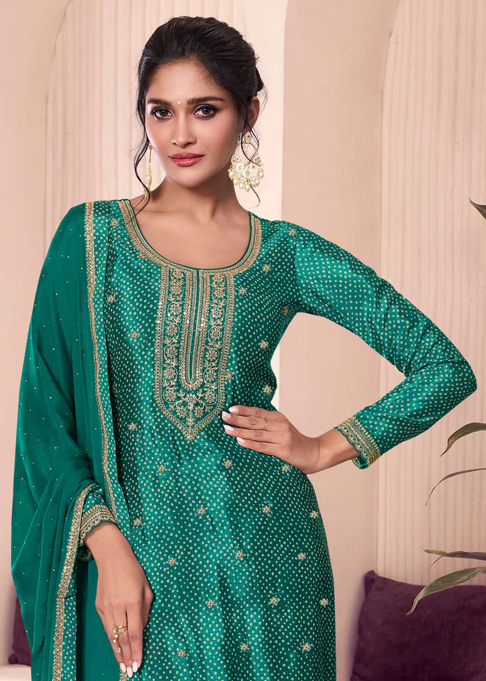 Green Digital Printed & Embroidered Eid Wear Salwar Suit - Image 2