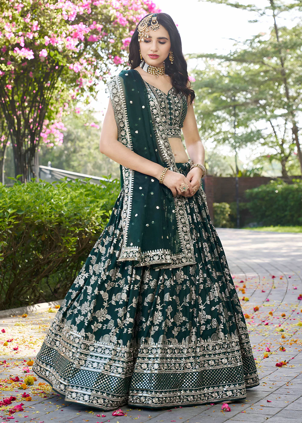 Green Dola Silk Jacquard Festive Party Lehenga Choli