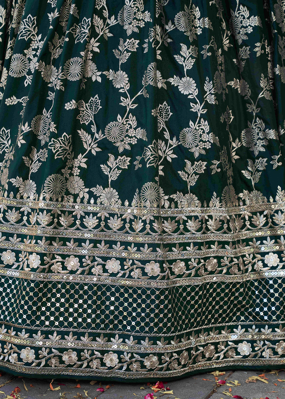 Green Dola Silk Jacquard Festive Party Lehenga Choli - Image 8