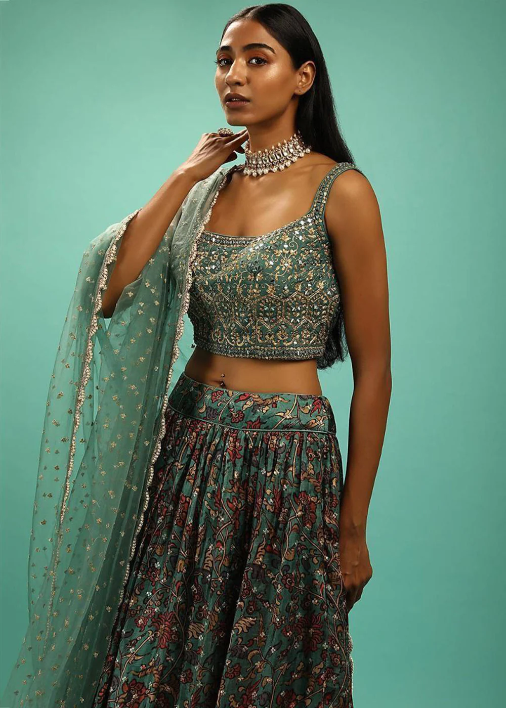 Green Embroidered Mehndi Special Lehenga Choli - Image 2