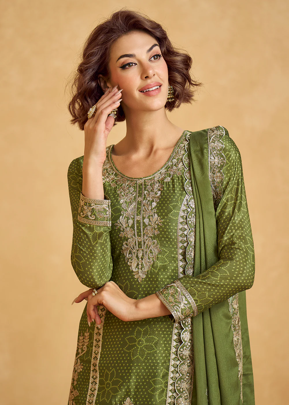 Green Embroidered Palazzo Dress for Festival & Wedding - Image 2