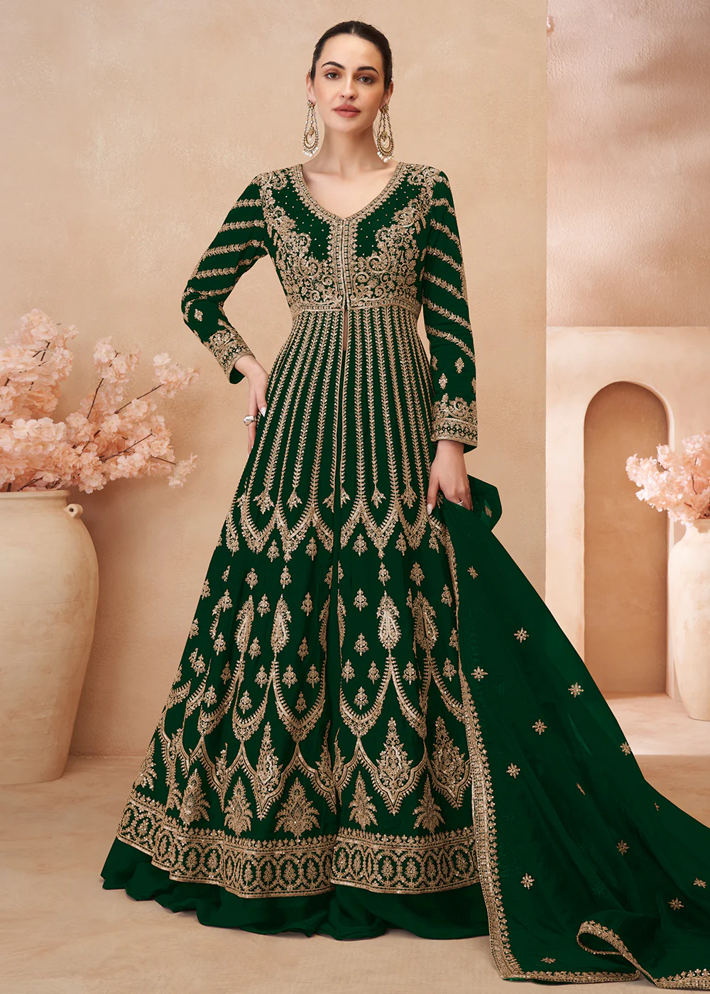 Green Embroidered Slitted Skirt Style Anarkali Suit