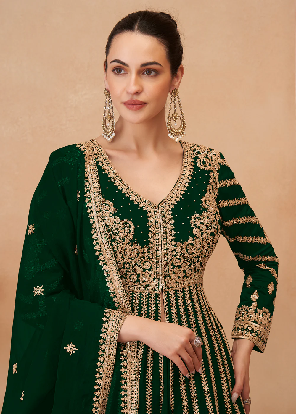 Green Embroidered Slitted Skirt Style Anarkali Suit - Image 2