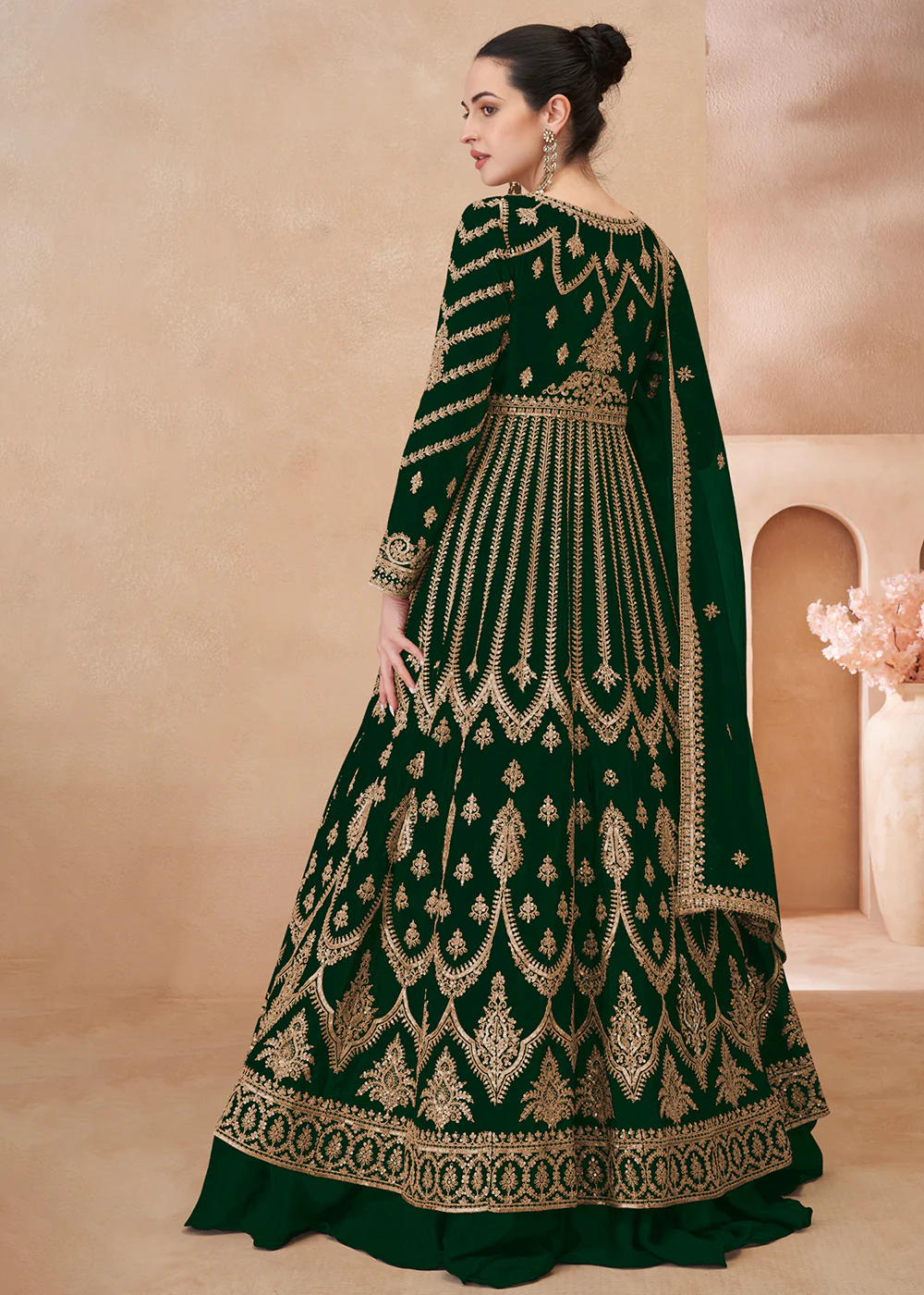 Green Embroidered Slitted Skirt Style Anarkali Suit - Image 3