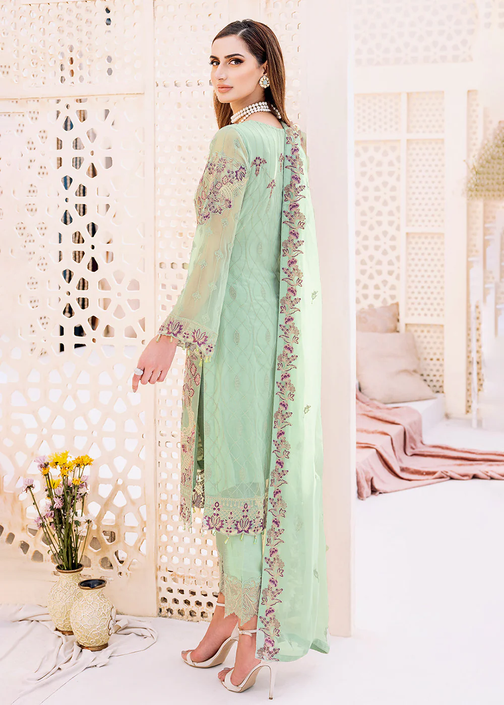 Green Embroidered Suit - Ramsha Chiffon Vol 23 - #F-2309 - Image 3