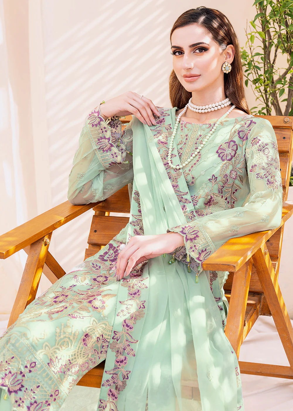 Green Embroidered Suit - Ramsha Chiffon Vol 23 - #F-2309 - Image 4