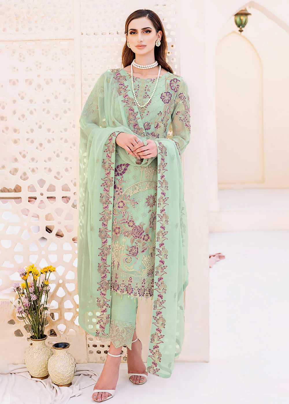 Green Embroidered Suit - Ramsha Chiffon Vol 23 - #F-2309 - Image 6