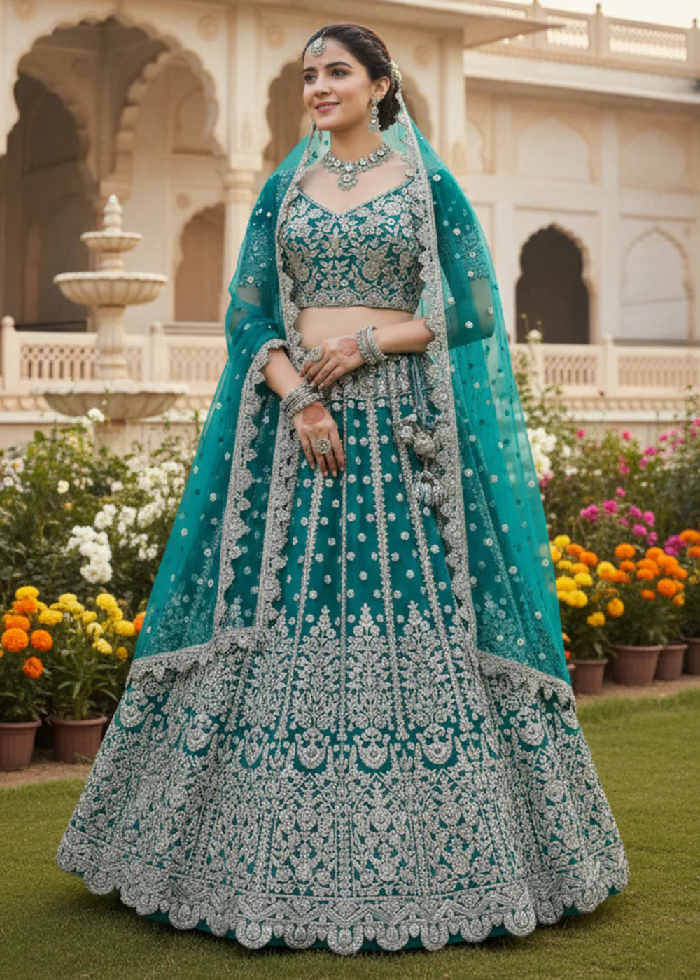 Green Fancy Dori & Sequins Net Wedding Lehenga Choli