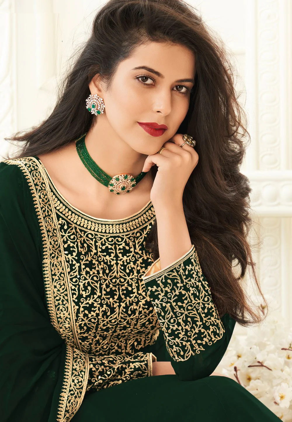 Green Faux Georgette Embroidered Anarkali Suit - Image 2
