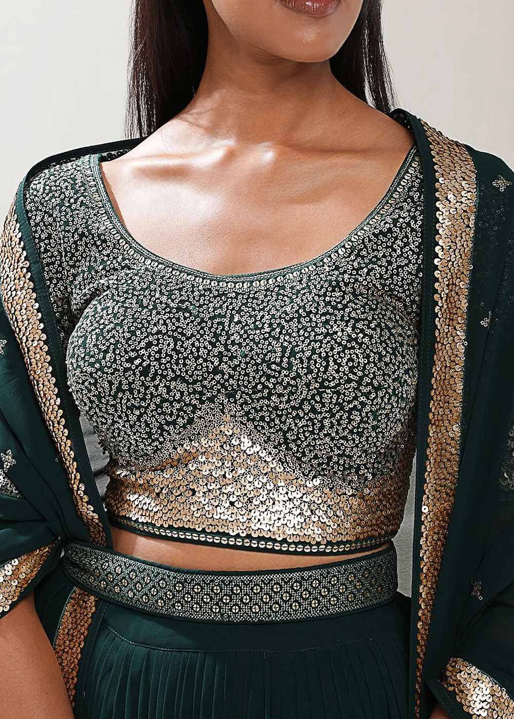 Green Festive Style Embroidered Lehenga Choli - Image 2
