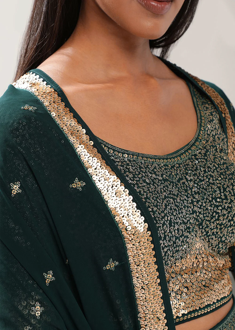 Green Festive Style Embroidered Lehenga Choli - Image 5