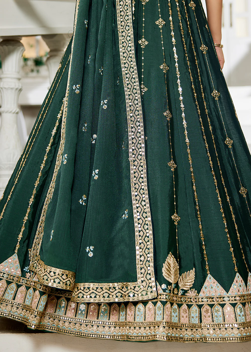 Green Georgette Sequins Festive Party Lehenga Choli - Image 7