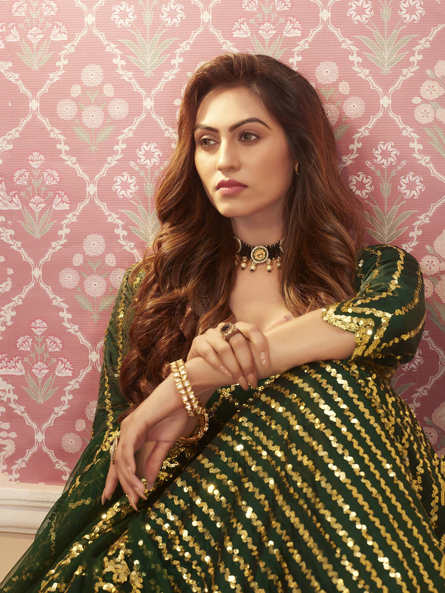 Green & Golden Sequins Embroidered Wedding Lehenga Choli - Image 2