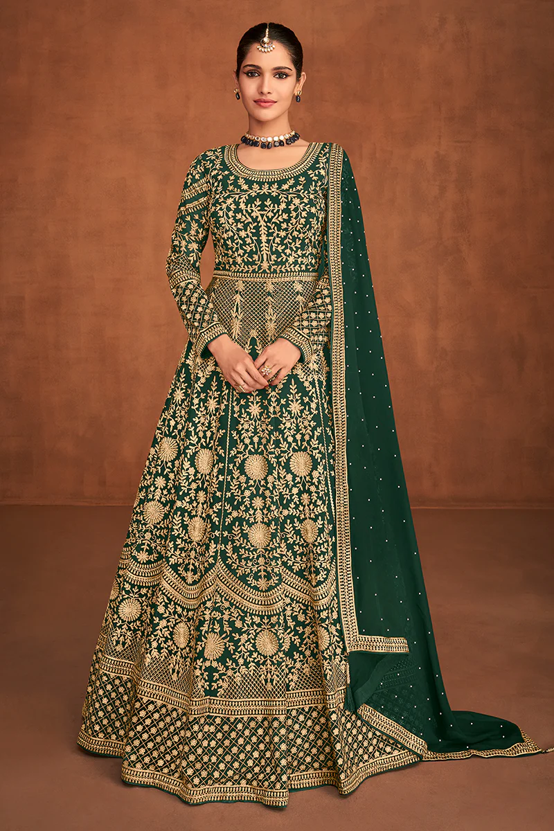 Green Gown Style All Over Embroidered Anarkali Suit