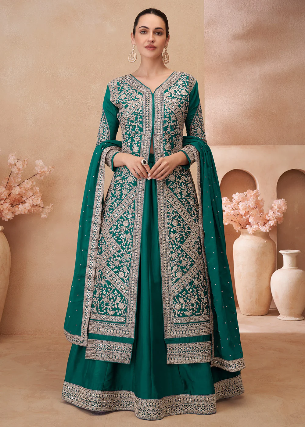 Green Heavy Embroidered Pakistani Style Lehenga Choli
