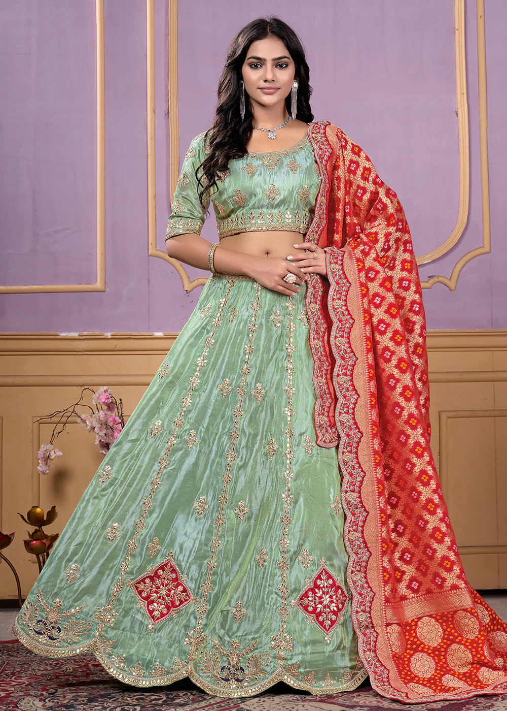 Green Heavy Embroidered Wedding Bridal Lehenga Choli