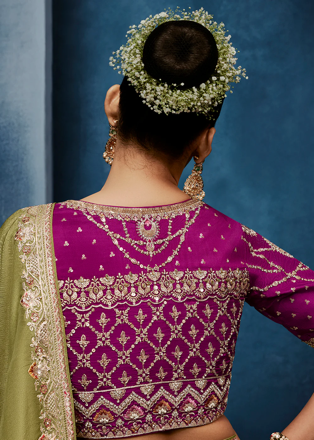 Green High-Grade Pure Fancy Fabric Designer Saree - Image 3
