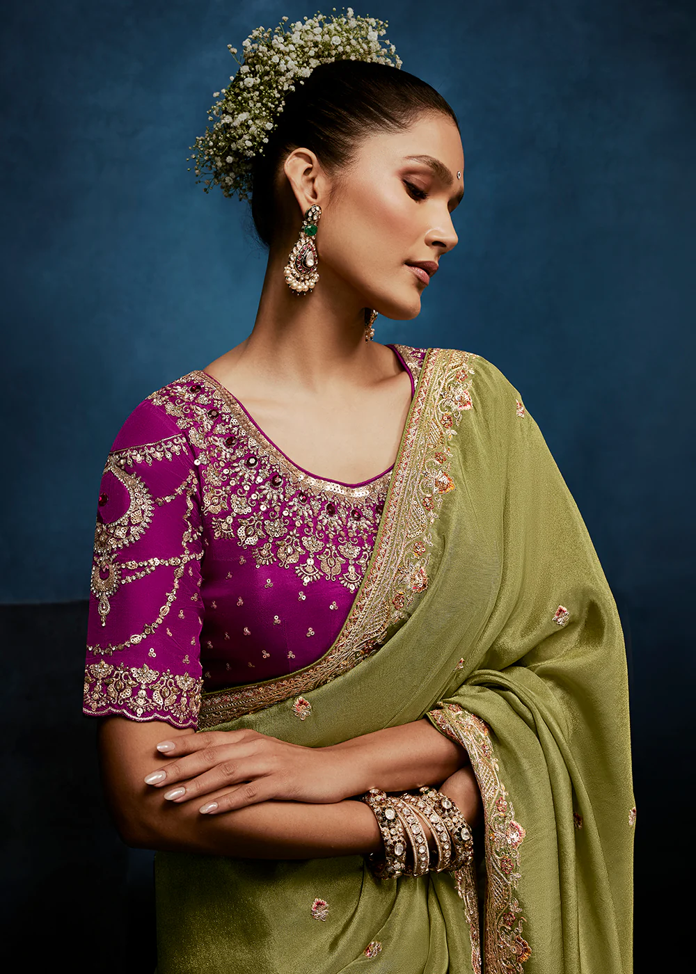 Green High-Grade Pure Fancy Fabric Designer Saree - Image 4