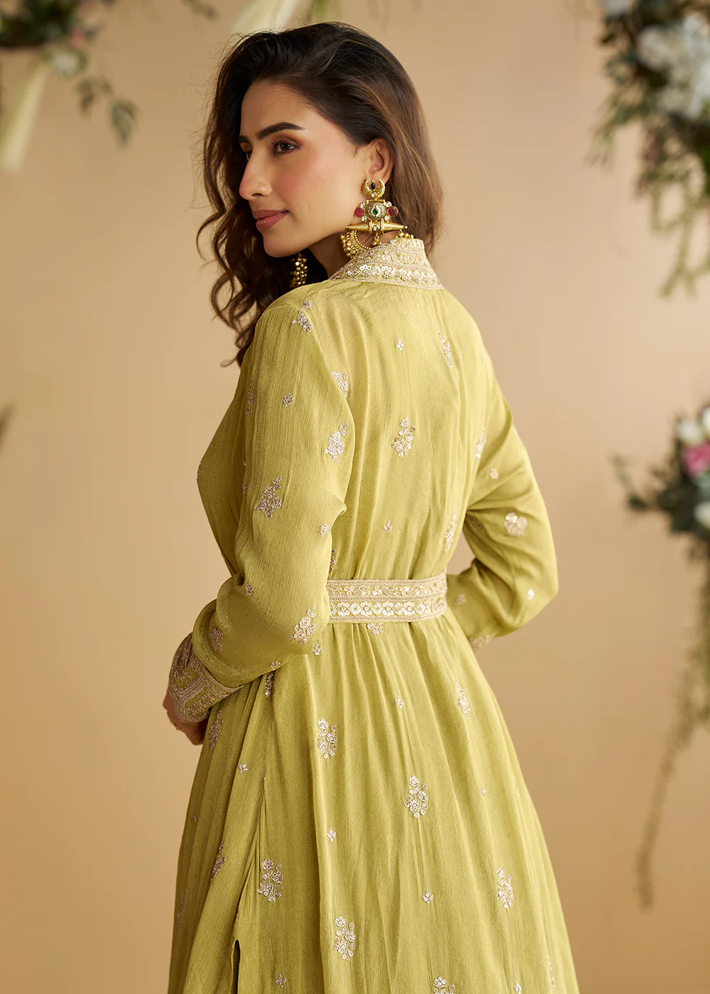 Green Jacket Style Wedding Designer Anarkali Suit - Image 3