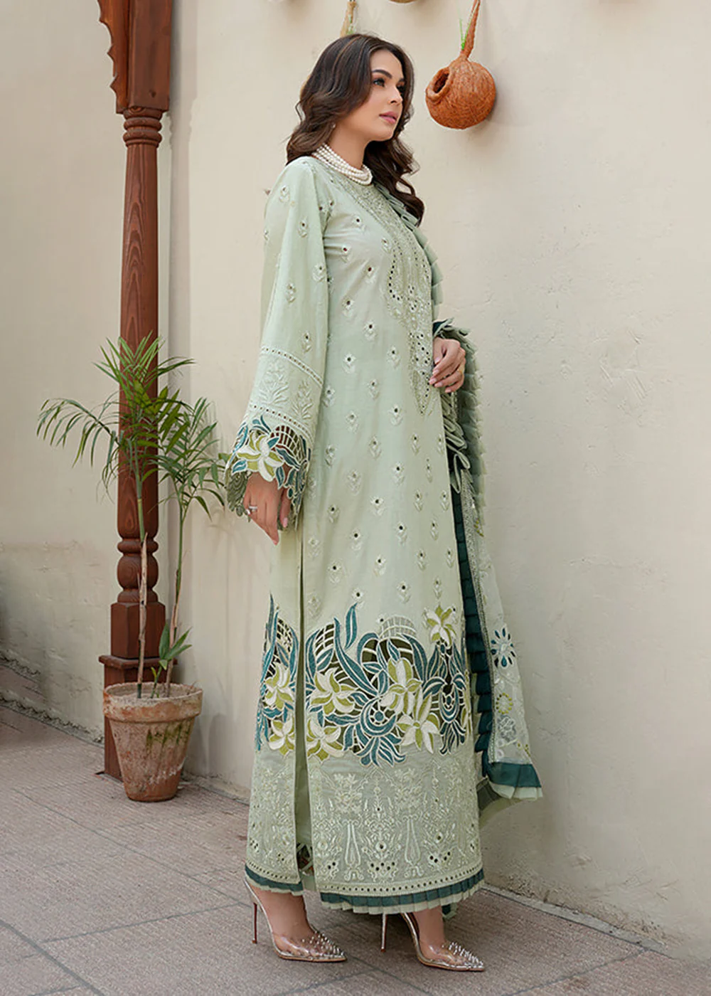 Green Lawn Dress - Bahaar Luxury Lawn '23 by Mariyam's - Amani B-1011 - Image 4