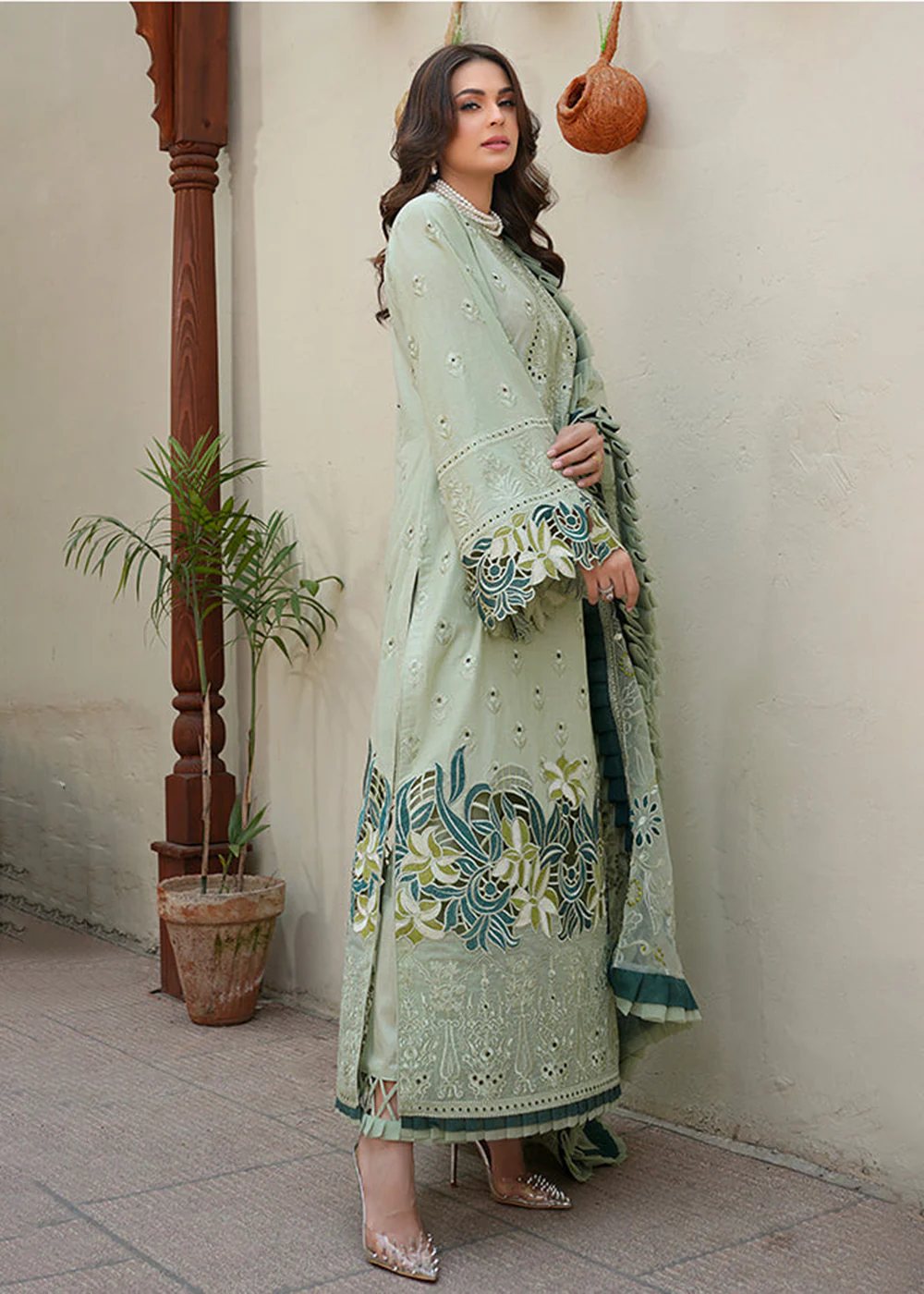 Green Lawn Dress - Bahaar Luxury Lawn '23 by Mariyam's - Amani B-1011 - Image 5
