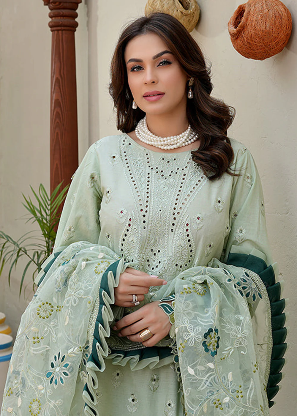 Green Lawn Dress - Bahaar Luxury Lawn '23 by Mariyam's - Amani B-1011 - Image 6