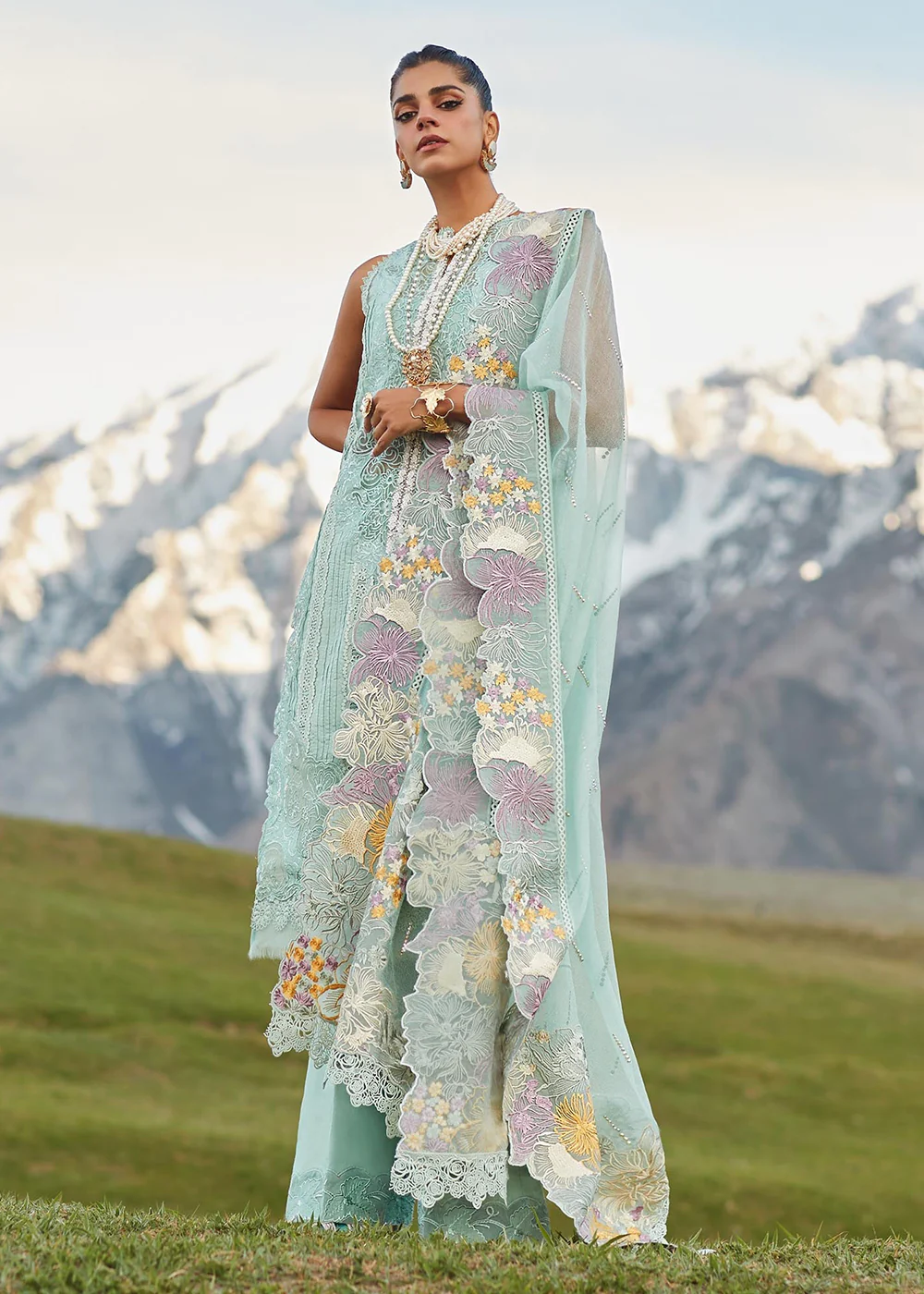 Green Lawn Suit - Saira Shakira X Crimson Luxury Lawn '23 - Pleated Perfection - D4A - Image 4