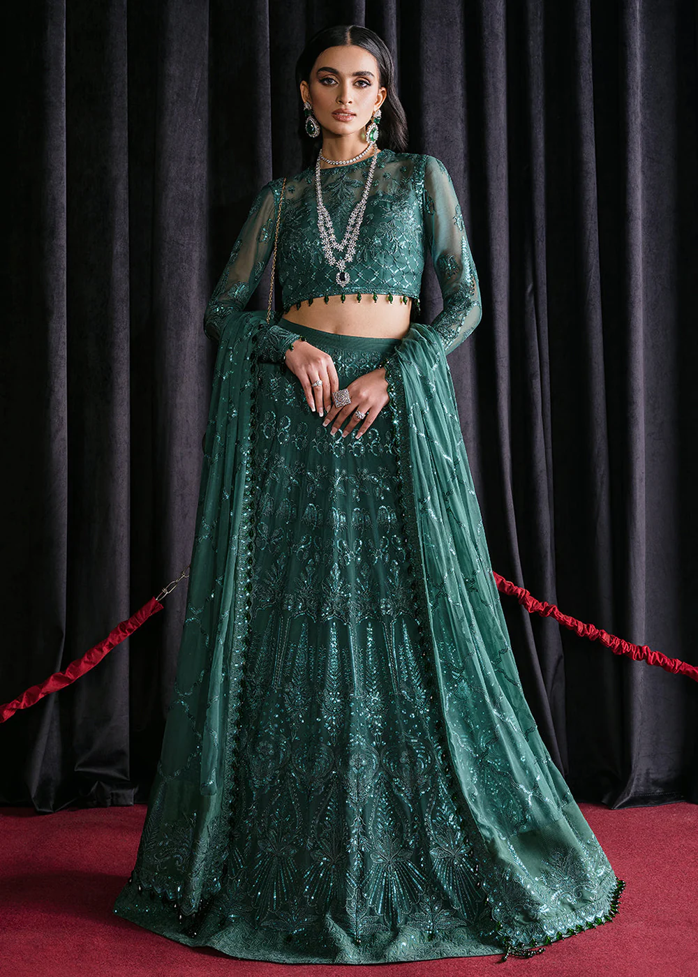 Green Lehenga Suit - Afrozeh Luxury Starlet Collection '23 - Imperial Ivy - Image 5