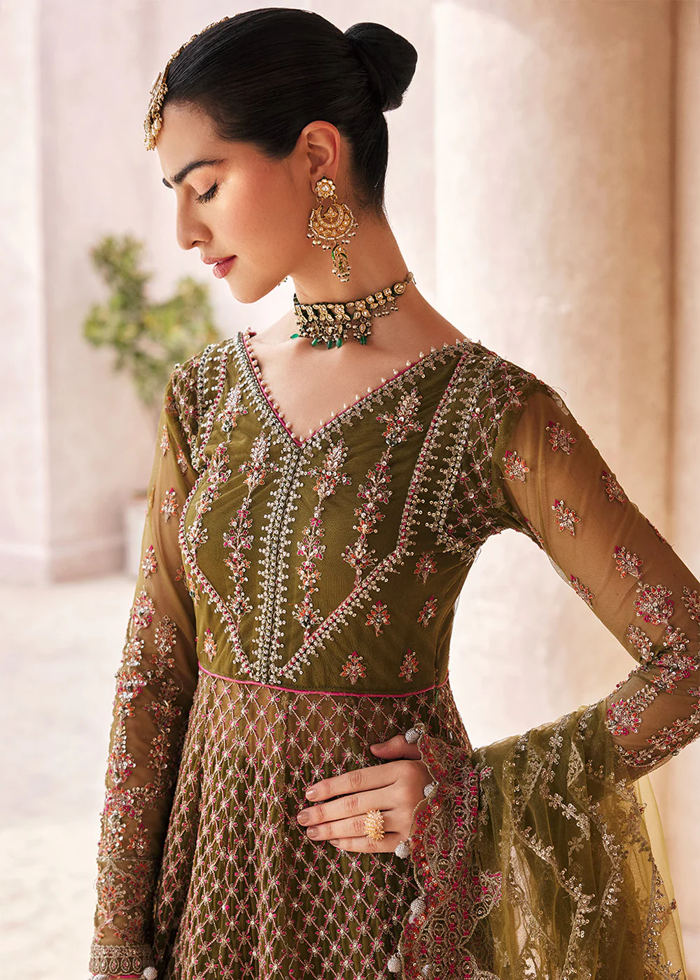 Green Maxi Dress | Emaan Adeel | Mirha Wedding Edition '23 | MH-207 - Image 2