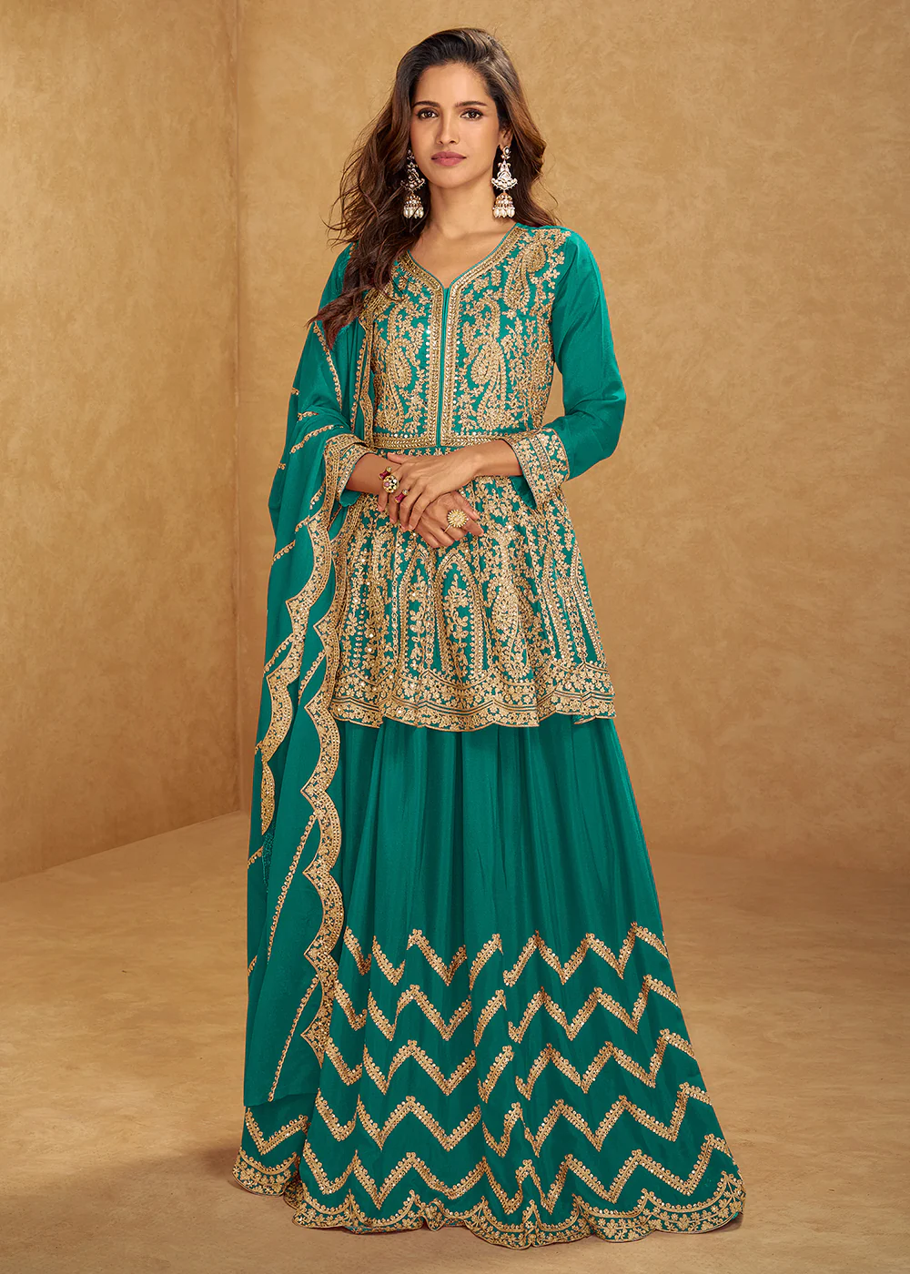 Green Mirror & Sequins Embroidered Festive Lehenga Skirt Suit