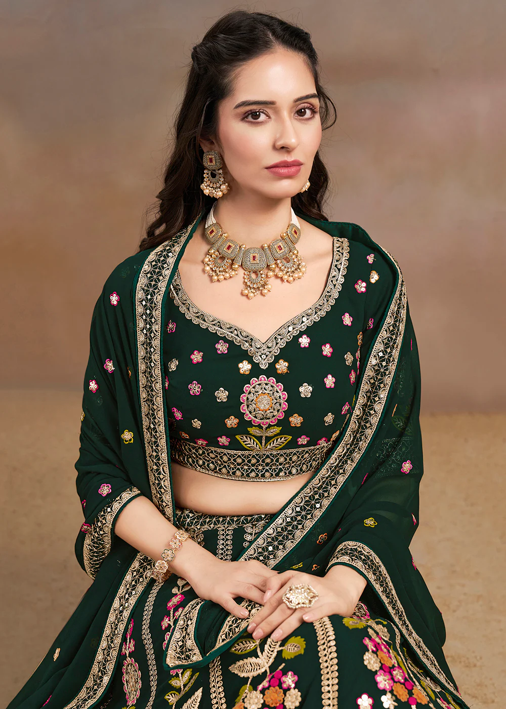 Green Multi Color Threads Work Festive Lehenga Choli - Image 6