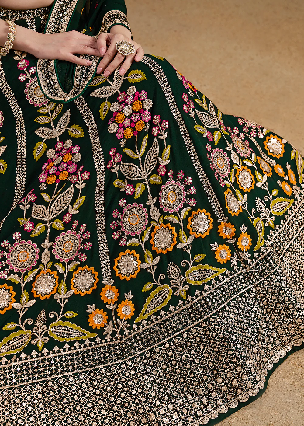 Green Multi Color Threads Work Festive Lehenga Choli - Image 8