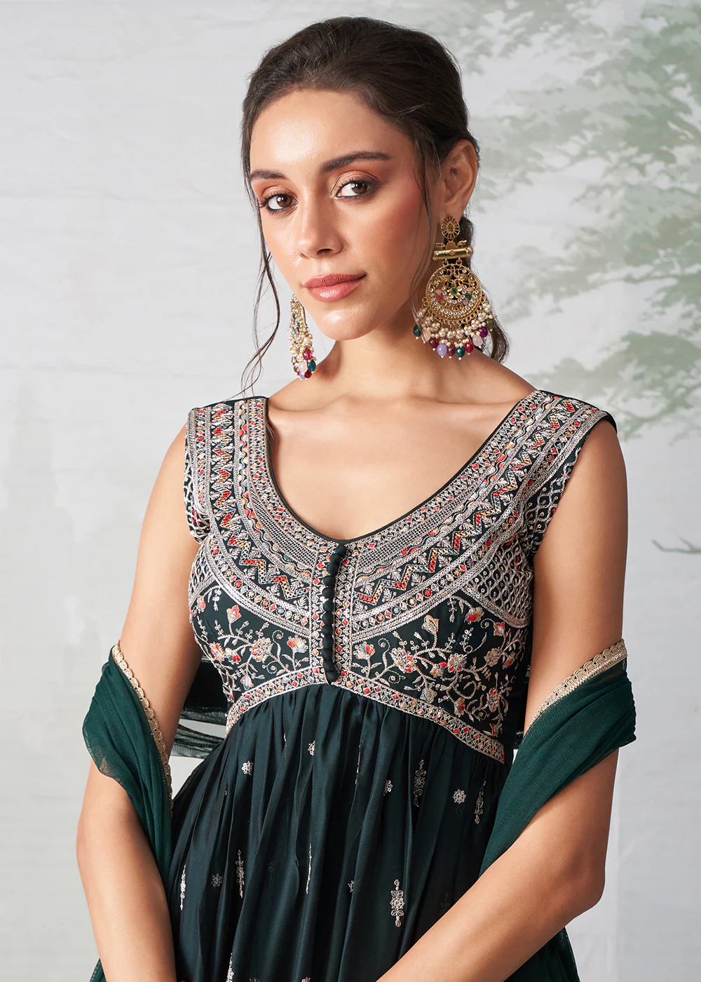 Green Multi Thread Embroidered Anarkali Style Suit - Image 2