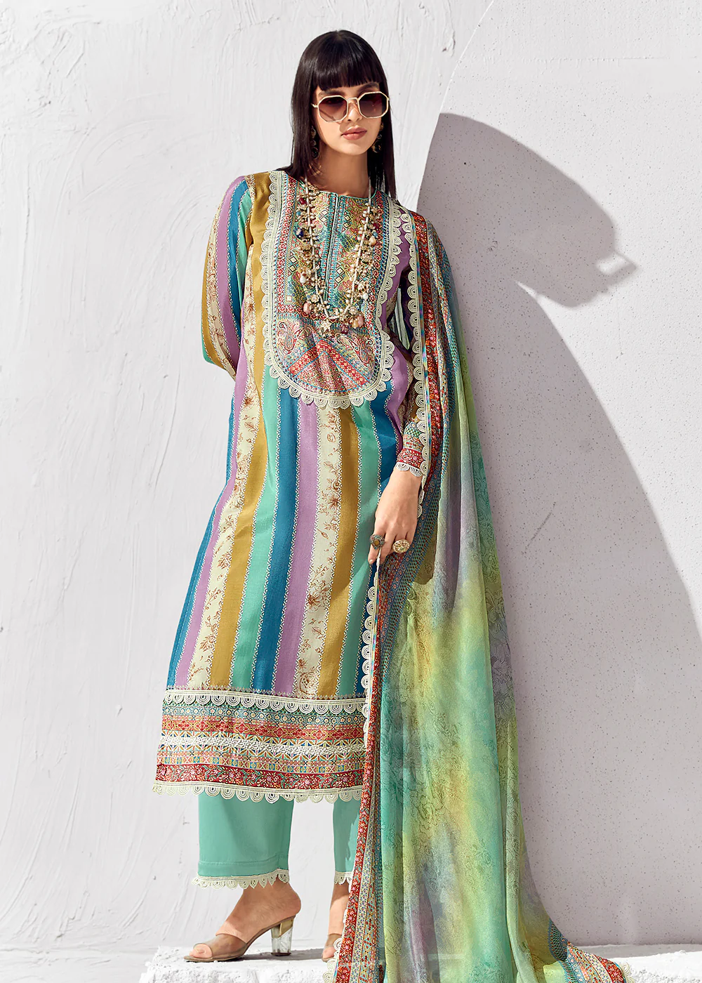 Green Multicolor Cotton Lawn Digital Printed Salwar Suit