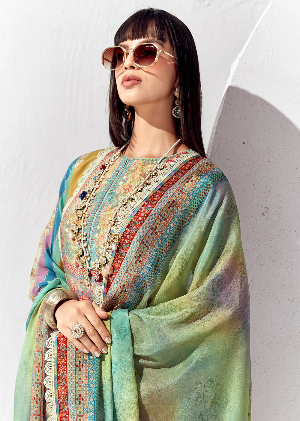 Green Multicolor Cotton Lawn Digital Printed Salwar Suit - Image 2