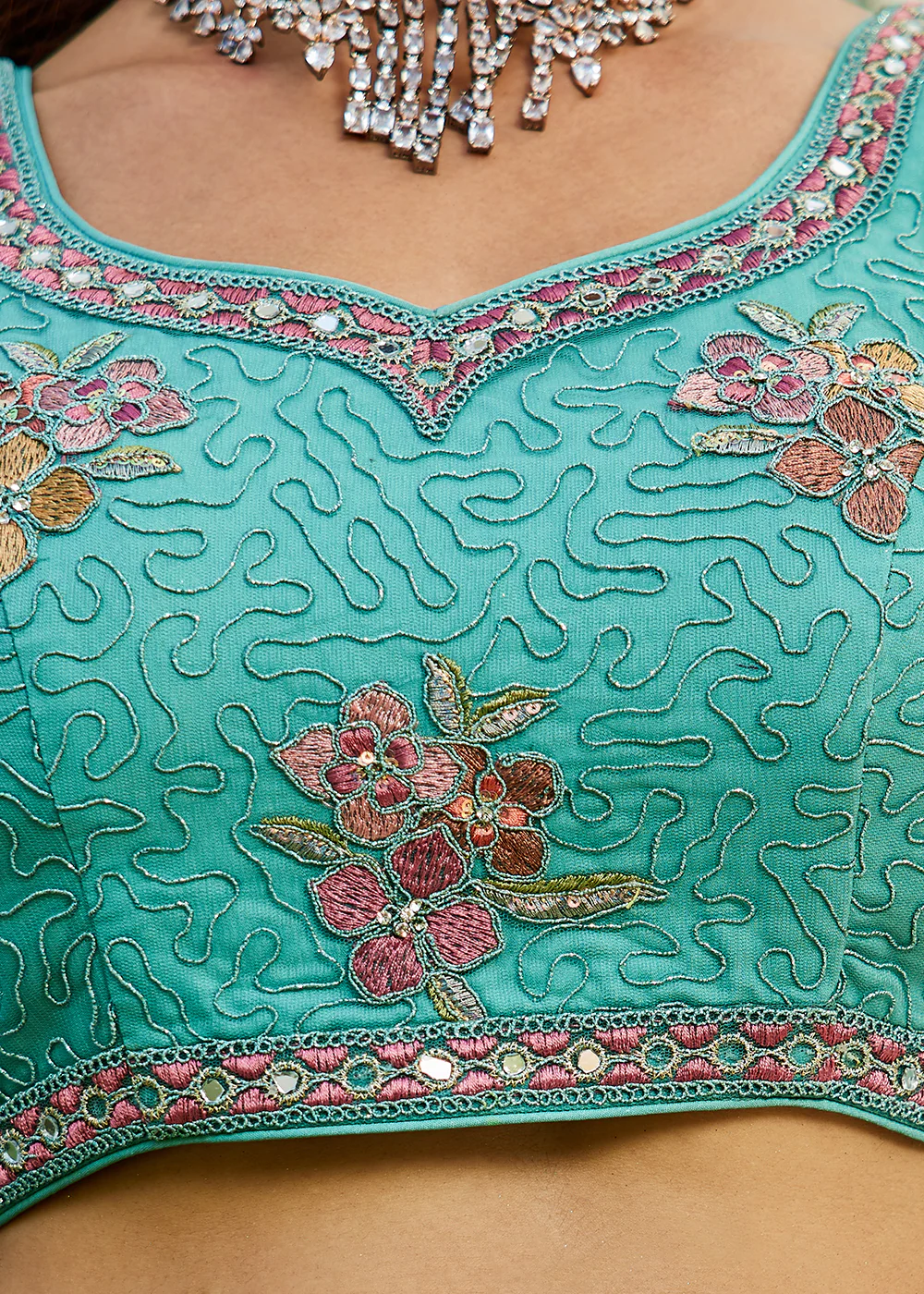 Green Net Cording & Zarkan Festive Lehenga Choli - Image 7