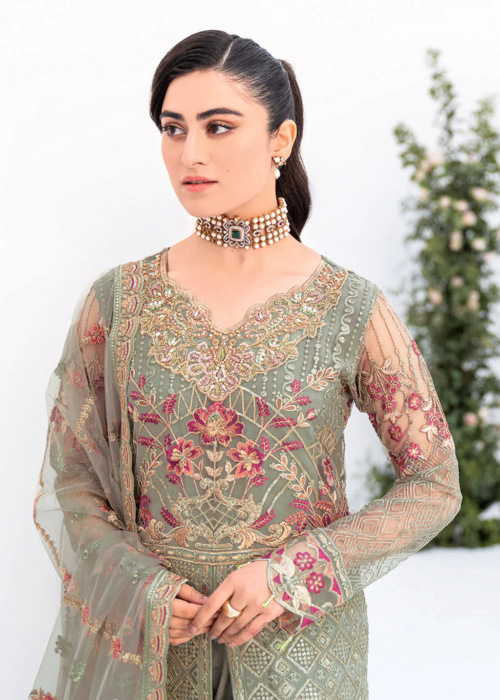 Green Net Embroidered Suit - Ramsha Minhal Collection Vol 8 - #M-802 - Image 2
