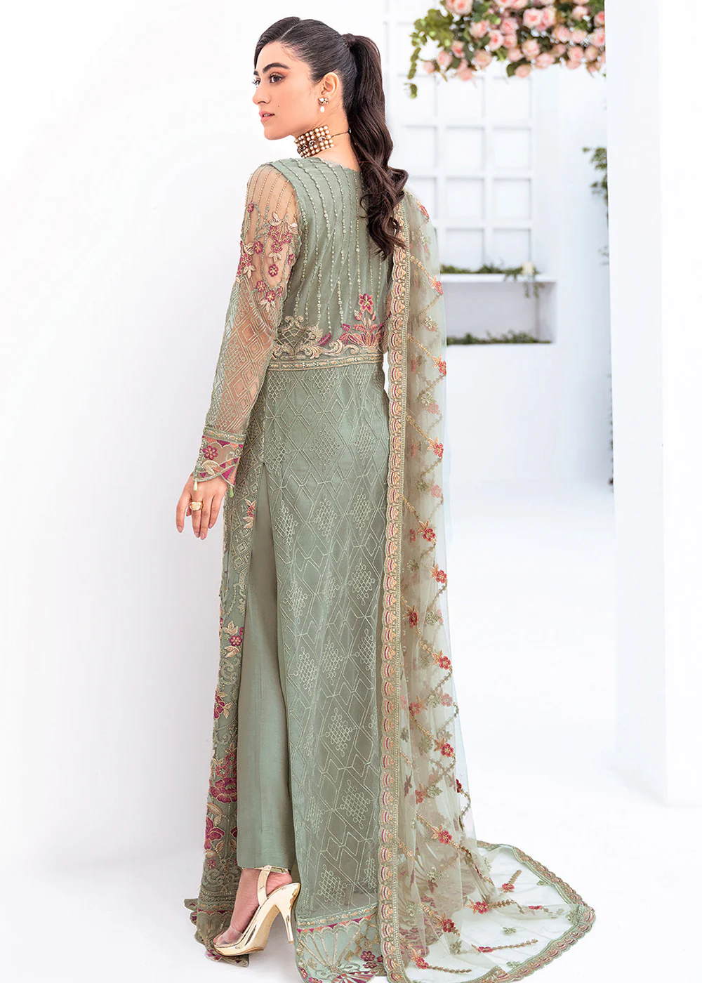 Green Net Embroidered Suit - Ramsha Minhal Collection Vol 8 - #M-802 - Image 3
