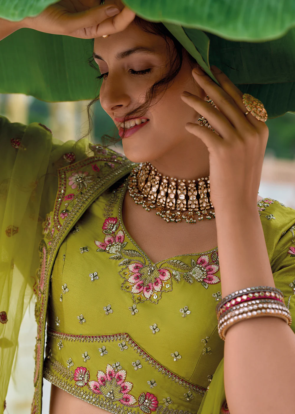 Green Ombre Heavy Embroidered Bridal Style Lehenga Choli - Image 2